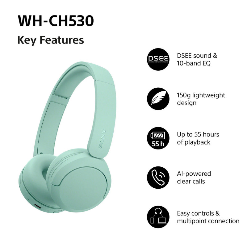 Sony WH-CH530 belaidės Bluetooth ausinės, mėtinės
