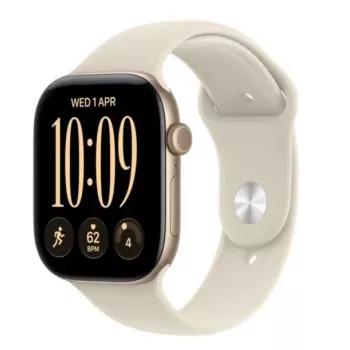 Apple Watch Series 12 GPS išmanusis laikrodis, 46 mm, šviesiai auksinis aliuminio korpusas, smėlio spalvos sportinė apyrankė S/M