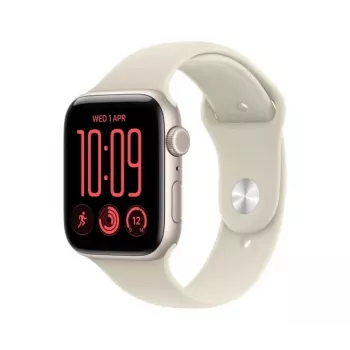 Apple Watch SE 3 išmanusis laikrodis, GPS + Cellular, 44 mm, žvaigždžių šviesos spalvos aliuminio korpusas, smėlio spalvos sportinė apyrankė S/M