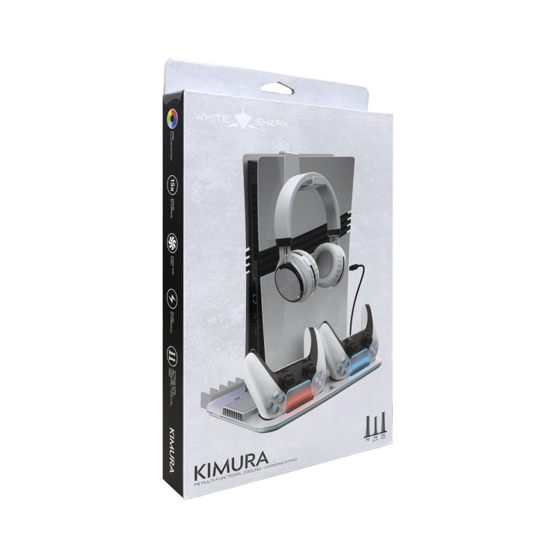 White Shark KIMURA PRO PS5 aušinimo pagrindas su 2 įkrovimo stotelėmis, baltas