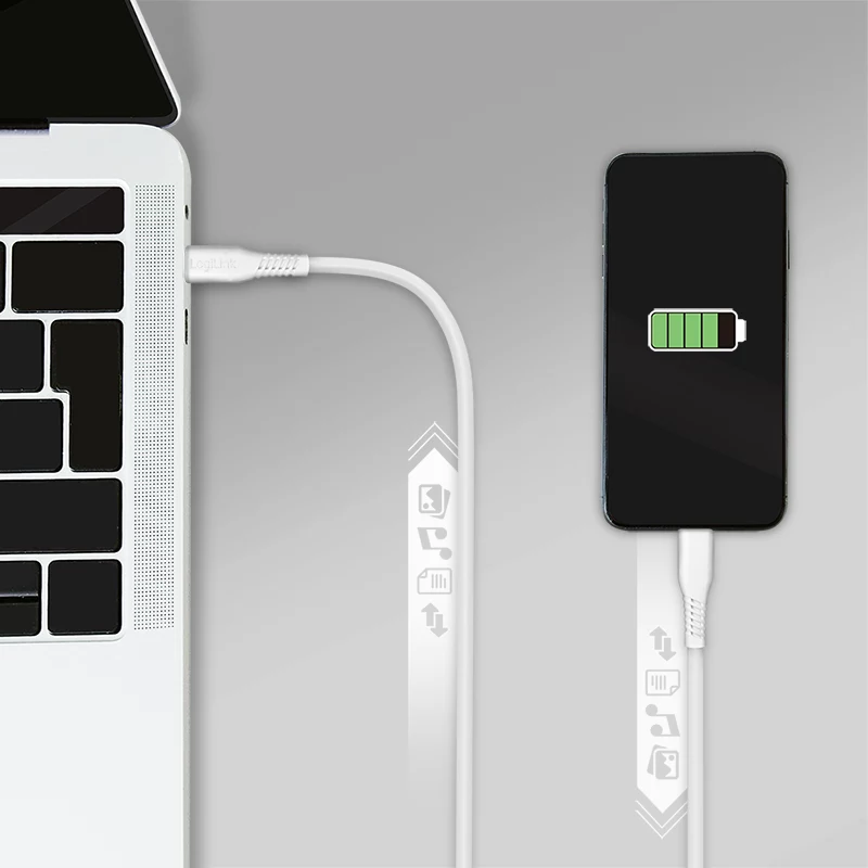 LogiLink CU0244 USB 2.0 kabelis USB-C į Micro-USB, 480 Mbps, 12 W, baltas, 2 m