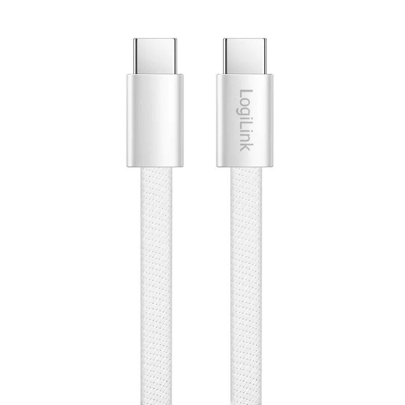 LogiLink CU0445 USB 2.0 plokščias kabelis USB-C į USB-C, pintas, 480 Mbps, 60 W, baltas, 1 m