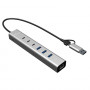 i-tec CAHUBMETAL6LANPD USB-C/USB-A metalinis šakotuvas, 6 prievadai, Gigabit LAN, Power Delivery 85 W, sidabrinis