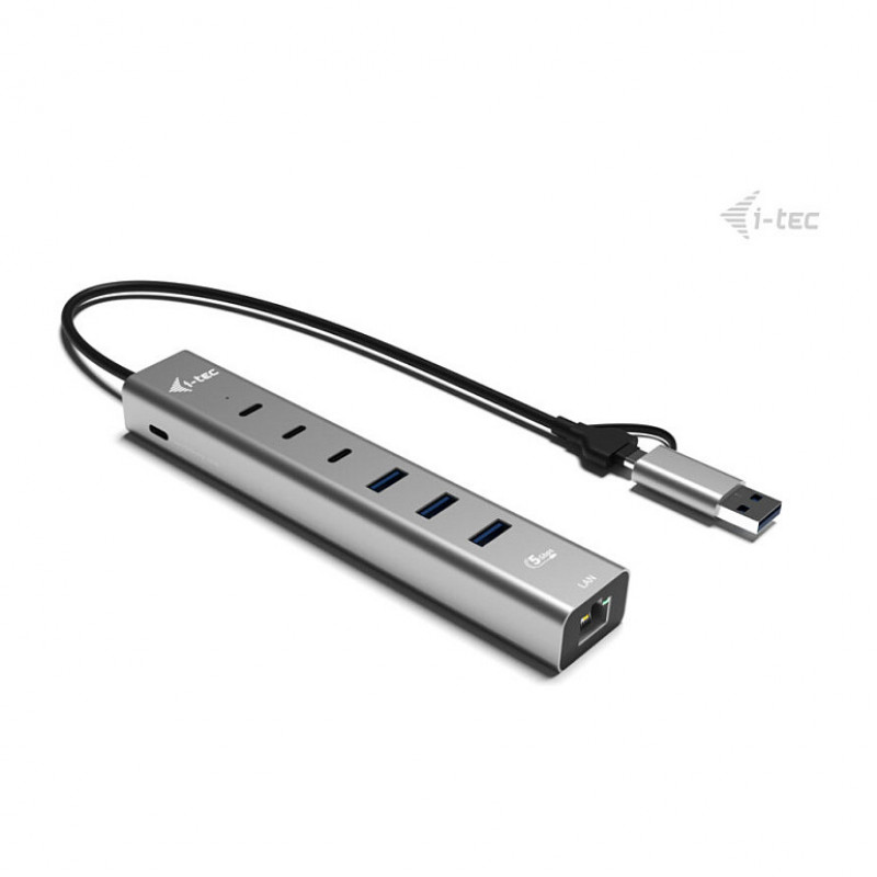 i-tec CAHUBMETAL6LANPD USB-C/USB-A metalinis šakotuvas, 6 prievadai, Gigabit LAN, Power Delivery 85 W, sidabrinis