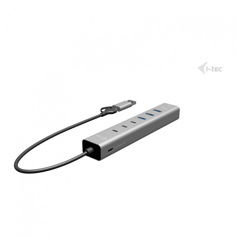 i-tec CAHUBMETAL6LANPD USB-C/USB-A metalinis šakotuvas, 6 prievadai, Gigabit LAN, Power Delivery 85 W, sidabrinis