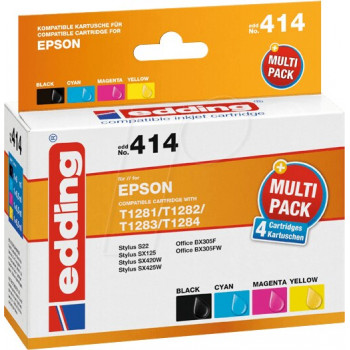 Edding EDD-414 rašalo kasetės, skirtos Epson Stylus Office BX 305 F, suderinamos, rinkinys juoda + žydra + purpurinė + geltona (4 vnt.)