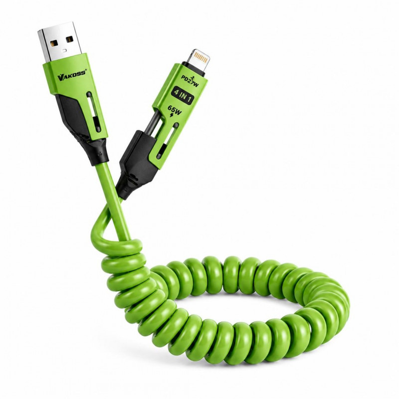 Vakoss MLU680G 4 viename kabelis, 1,5 m, 60 W, 3 A, QC/PD, žalias