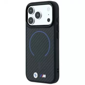 BMW M Kevlar Blue Print Ring MetalLogo MagSafe dėklas iPhone 18 Pro Max / 17 Pro Max telefonams, juodas