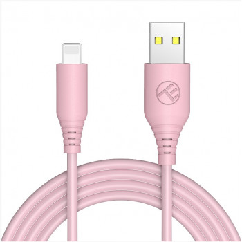 Tellur silikoninis USB–Lightning kabelis, 3 A, 1 m, rožinis