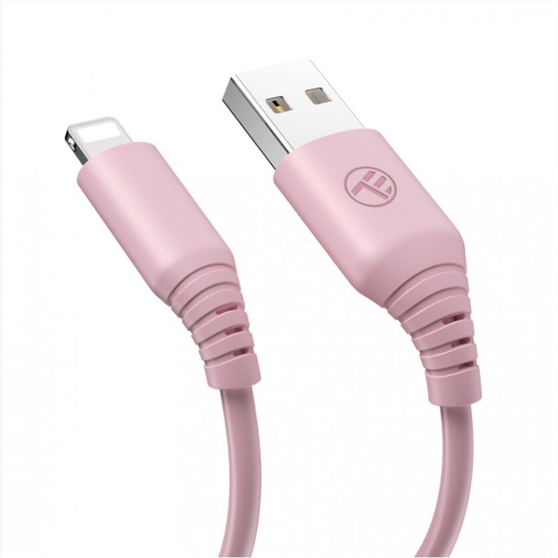 Tellur silikoninis USB–Lightning kabelis, 3 A, 1 m, rožinis