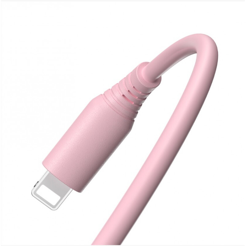 Tellur silikoninis USB–Lightning kabelis, 3 A, 1 m, rožinis