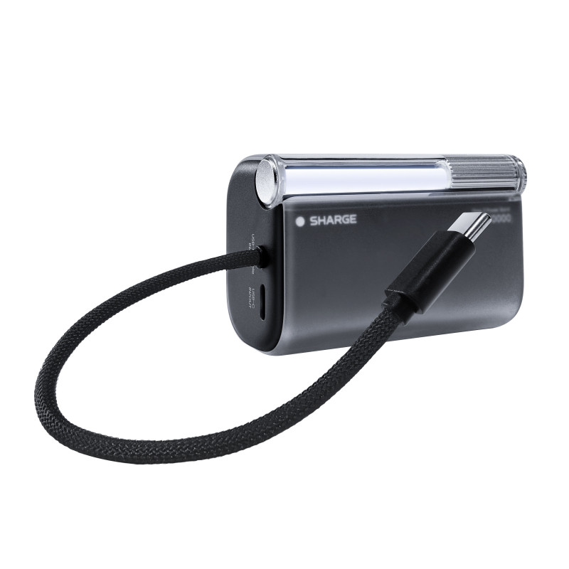 SHARGE Flow 3 išorinė baterija, 10 000 mAh, 45 W PD, USB-C kabelis, juoda