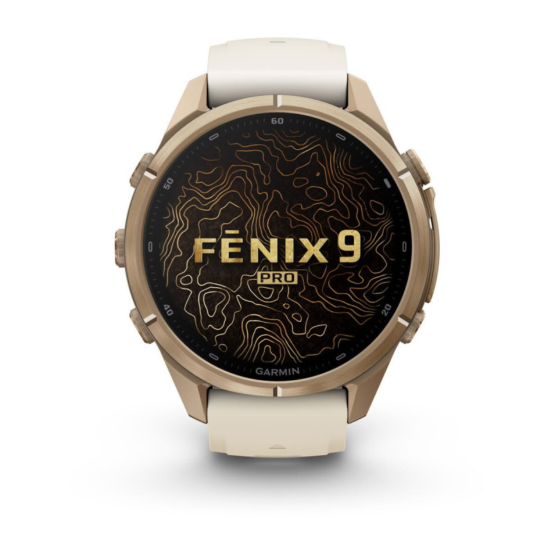 Garmin Fenix 9 Pro 010-04335-26 išmanusis laikrodis, 43 mm, rudens aukso spalvos titanas, kreminė / pilka (French Grey) silikoninė apyrankė