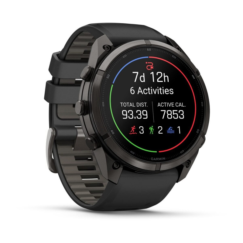 Garmin Fenix 9 Pro 010-04337-16 išmanusis laikrodis, 51 mm, Carbon Gray DLC titanas, juoda / pilka silikoninė apyrankė