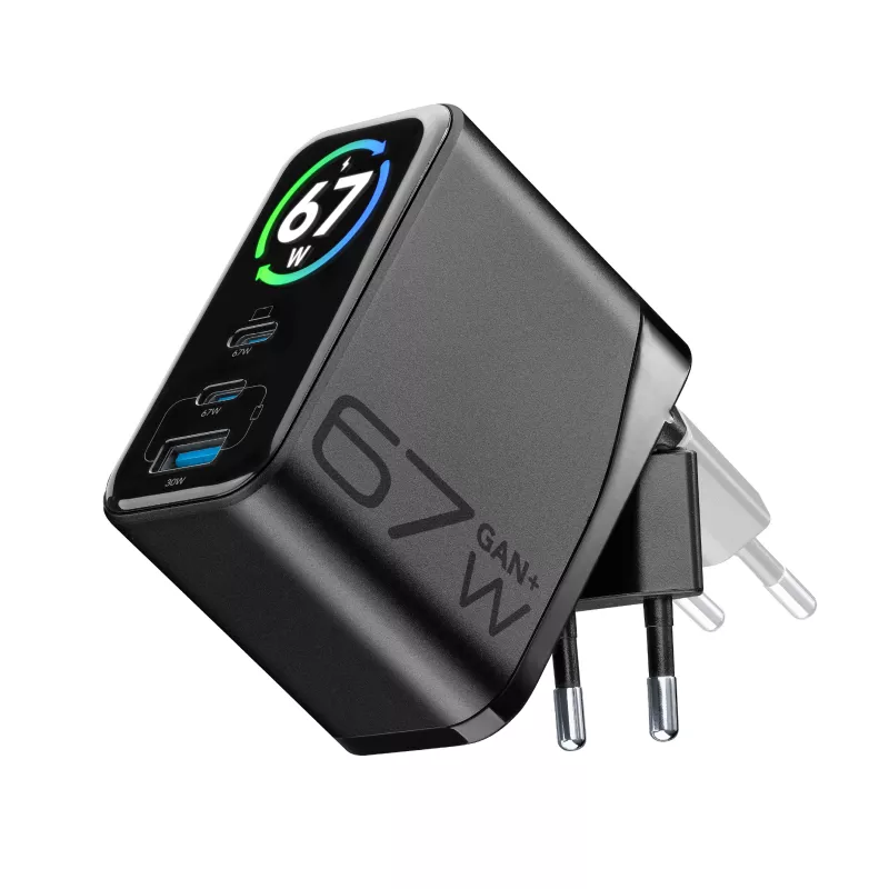 Cellularline TFT Multiport Charger 67 W greitasis įkroviklis, GaN, 2 x USB-C, 1 x USB-A
