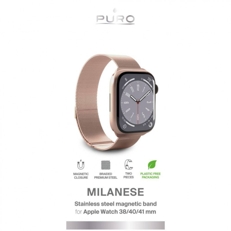 Puro Milanese PUMILAW40ROSE plieninė apyrankė Apple Watch 38/40/41 mm, rožinė