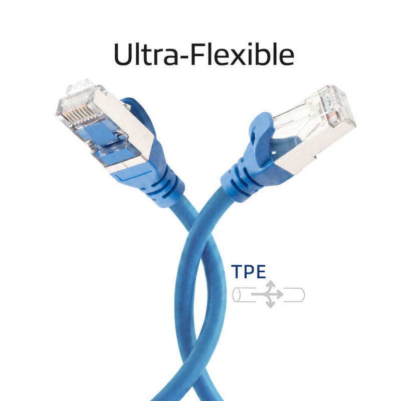ACT FC2602 itin lankstus CAT6A S/FTP jungiamasis kabelis, 2 m, TPE, RJ45, su apsauga nuo užkliuvimo, mėlynas