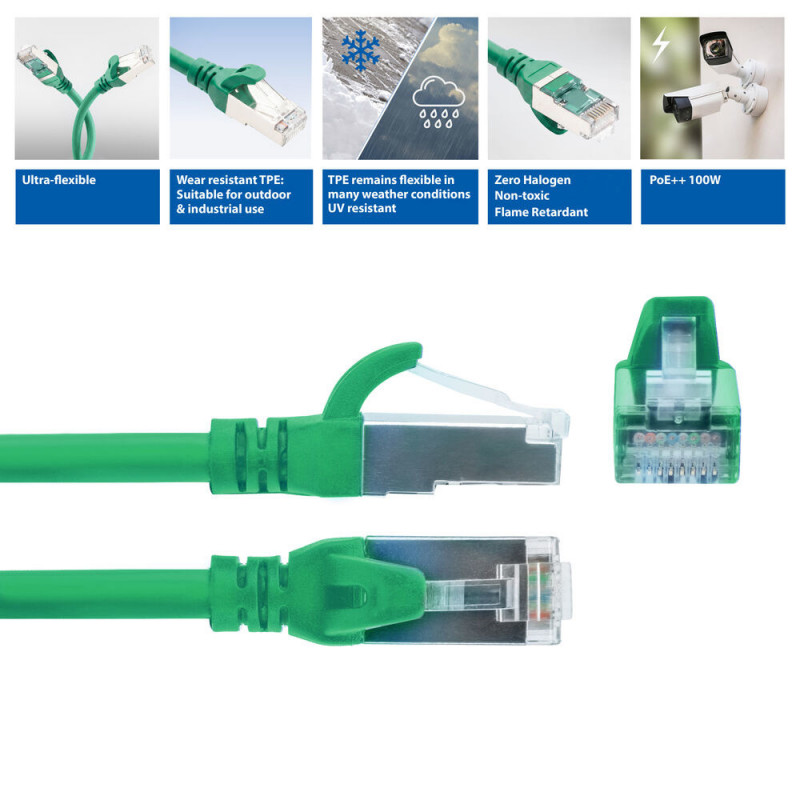 ACT FC2705 itin lankstus komutacinis kabelis, S/FTP CAT6A, TPE, RJ45, 5 m, žalias