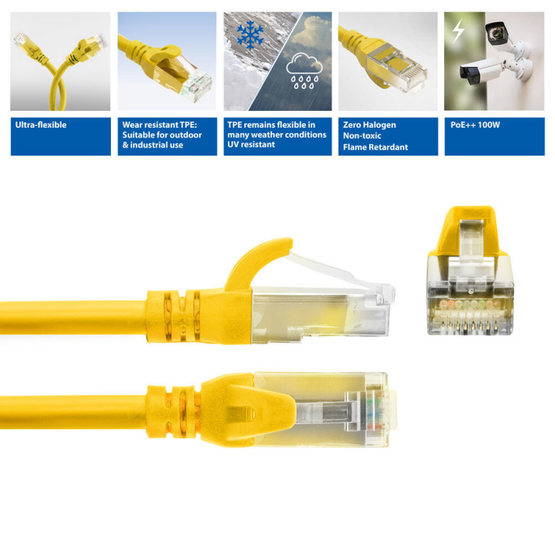 ACT FC1807 U/UTP CAT6A TPE itin lankstus komutacinis kabelis su RJ45 kištukais, 7 m, geltonas
