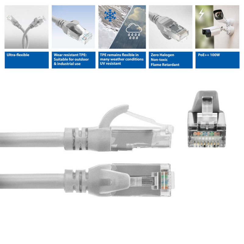 ACT FC1051 U/UTP CAT6A itin lankstus komutacinis kabelis, TPE, su fiksatoriaus apsauga, RJ45, 1,5 m, pilkas