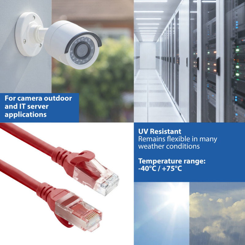 ACT FC1510 U/UTP CAT6A itin lankstus komutacinis kabelis, TPE, su fiksatoriaus apsauga, RJ45, 10 m, raudonas