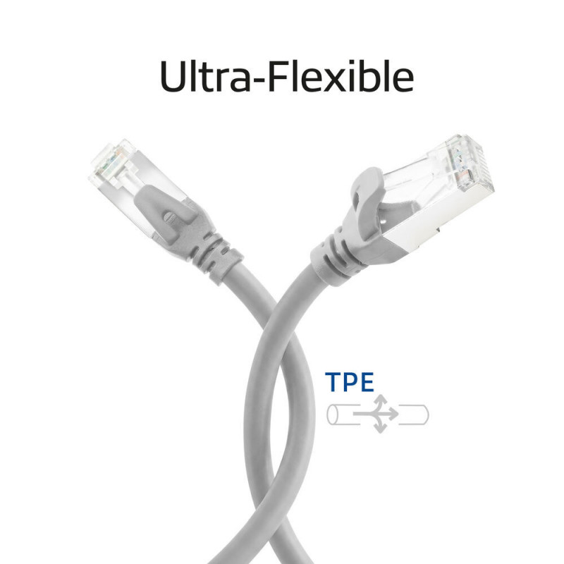 ACT FC2001 CAT6A S/FTP itin lankstus jungiamasis tinklo kabelis, 1 m, TPE, RJ45 su apsauga nuo užkabinimo, pilkas