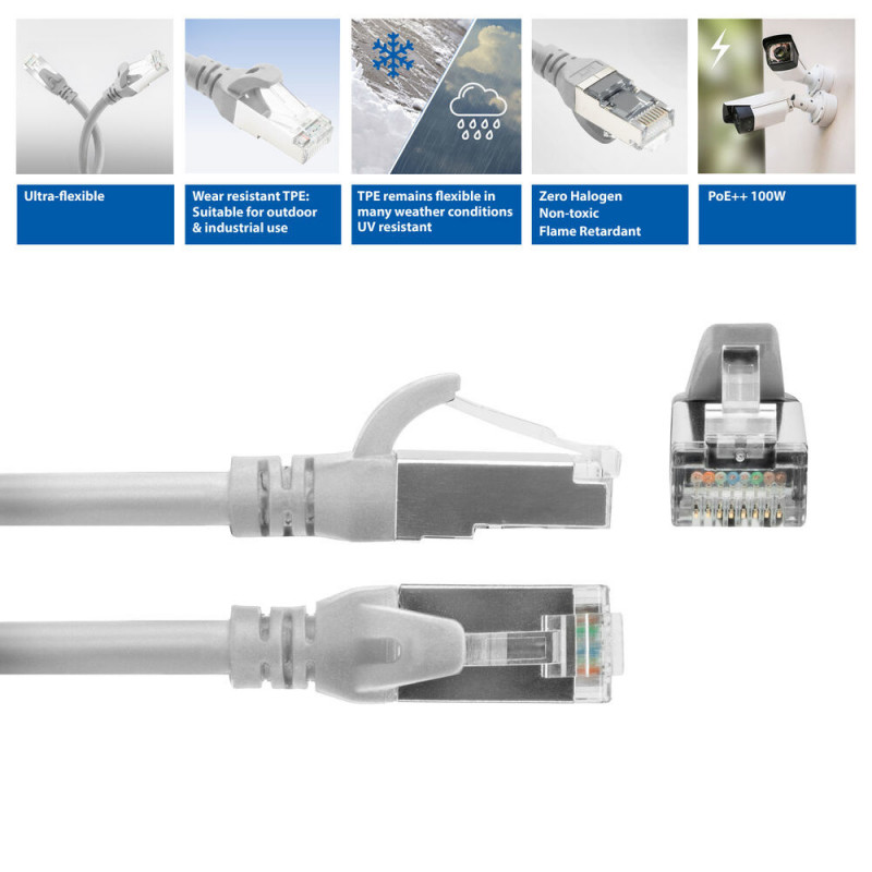ACT FC2001 CAT6A S/FTP itin lankstus jungiamasis tinklo kabelis, 1 m, TPE, RJ45 su apsauga nuo užkabinimo, pilkas