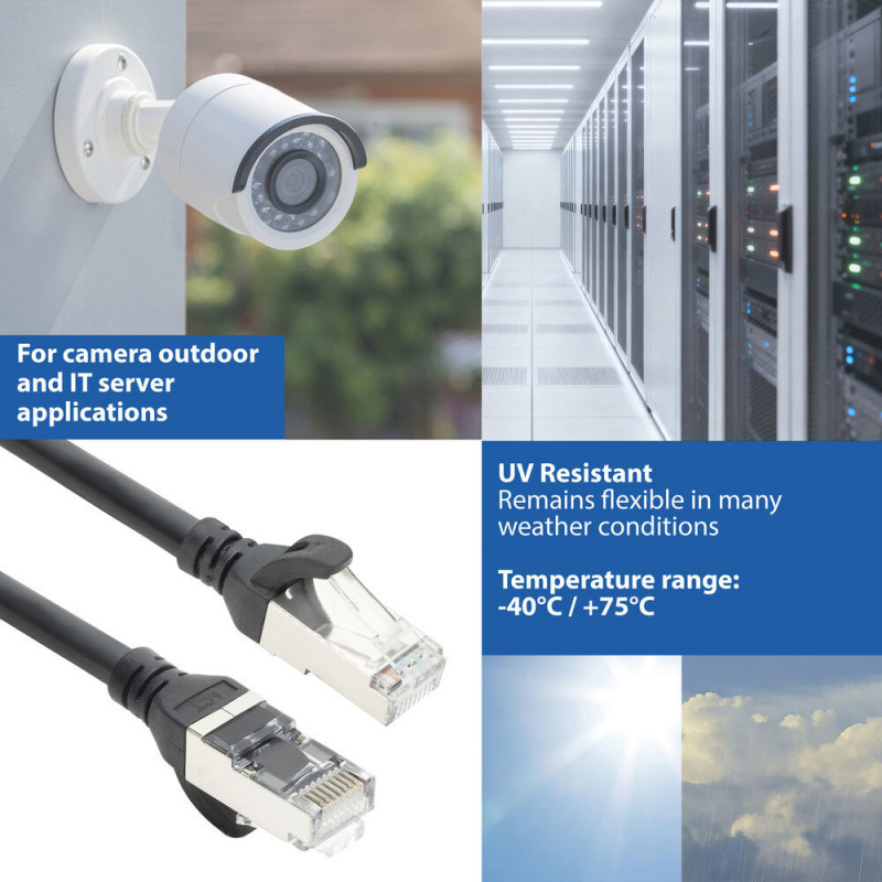 ACT FC2915 S/FTP CAT6A itin lankstus jungiamasis kabelis, TPE, su apsauga nuo užkabinimo, RJ45, 15 m, juodas