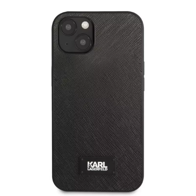 Karl Lagerfeld KLHCP13MSFMP2K kietas dėklas iPhone 13 / 14 / 15, Saffiano Plaque, juodas