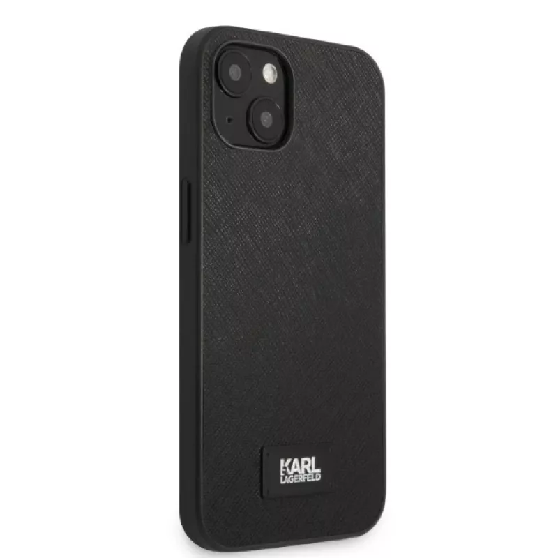 Karl Lagerfeld KLHCP13MSFMP2K kietas dėklas iPhone 13 / 14 / 15, Saffiano Plaque, juodas