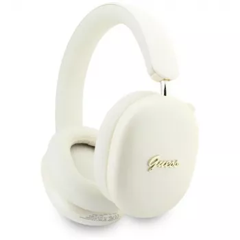 Guess GUE005824 Metallic Effect Metal Script Logo Bluetooth ausinės su lankeliu, ENC, smėlio spalvos