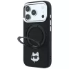 Karl Lagerfeld KF003216 Ring Stand 360 Choupette Head Pin MagSafe dėklas iPhone 18 Pro Max / 17 Pro Max telefonui, juodas