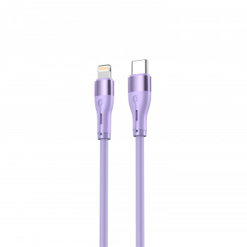 Tellur silikoninis Type-C – Lightning kabelis, PD 30 W, 1 m, violetinis