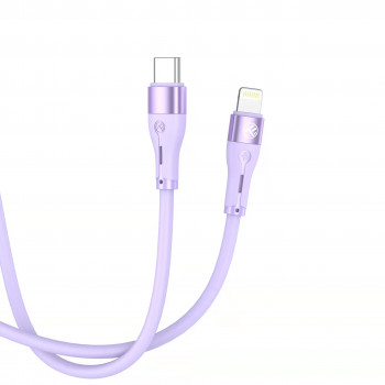 Tellur silikoninis Type-C – Lightning kabelis, PD 30 W, 1 m, violetinis