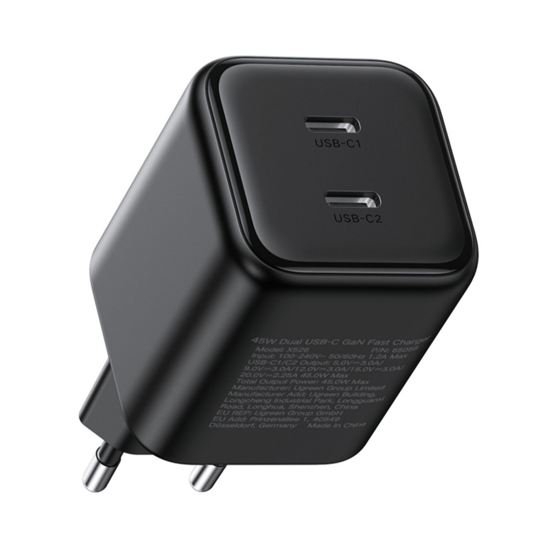 Ugreen X526 įkroviklis 45 W, 2 x USB-C, GaN, juodas