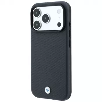BMW Sign Kevlar Metal Logo MagSafe dėklas, skirtas iPhone 18 Pro Max / 17 Pro Max, antracito spalvos
