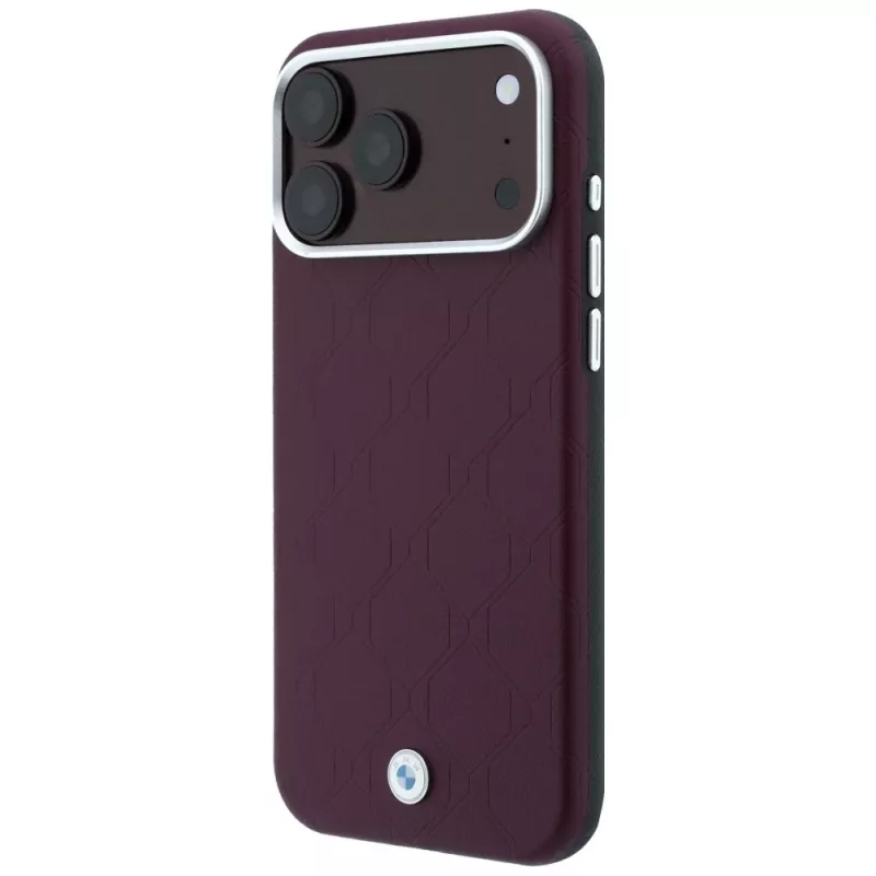 BMW BMW001223 dėklas iPhone 18 Pro / 17 Pro, Sign Deboss Quilted Metal Logo, MagSafe, bordo spalvos