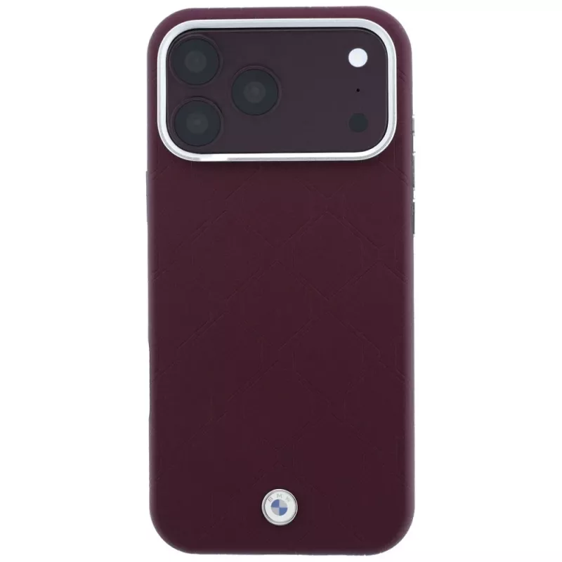 BMW BMW001223 dėklas iPhone 18 Pro / 17 Pro, Sign Deboss Quilted Metal Logo, MagSafe, bordo spalvos