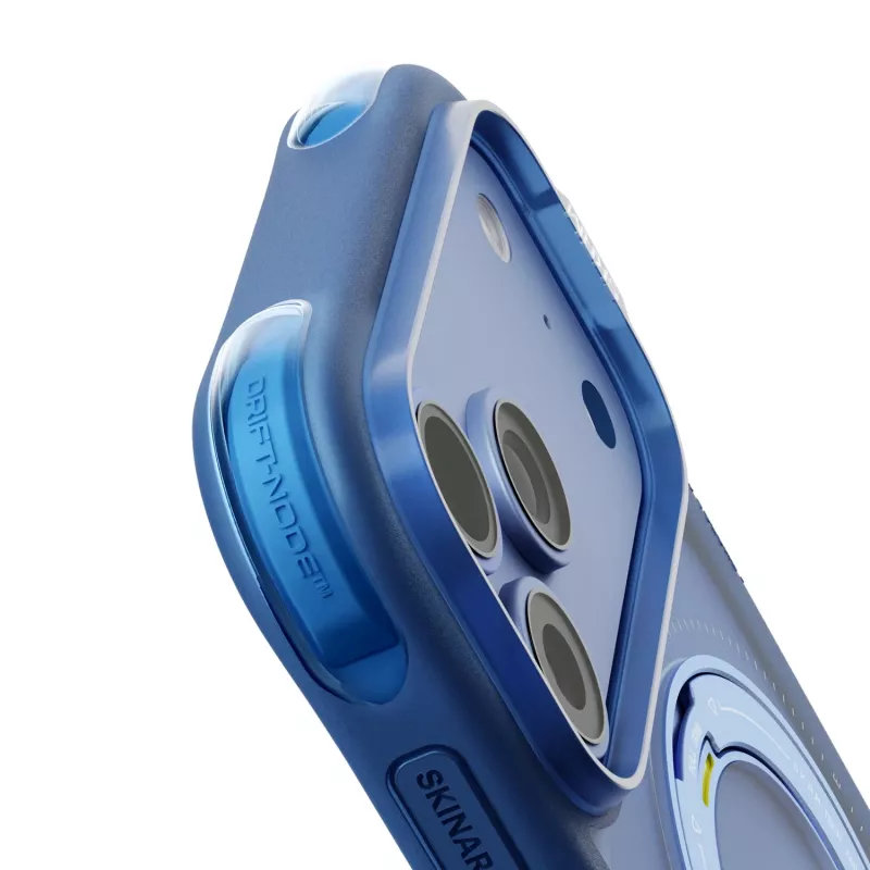 Skinarma Atlas dėklas su MagSafe ir sukamu stovu, skirtas iPhone 18 Pro / 17 Pro, mėlynos spalvos