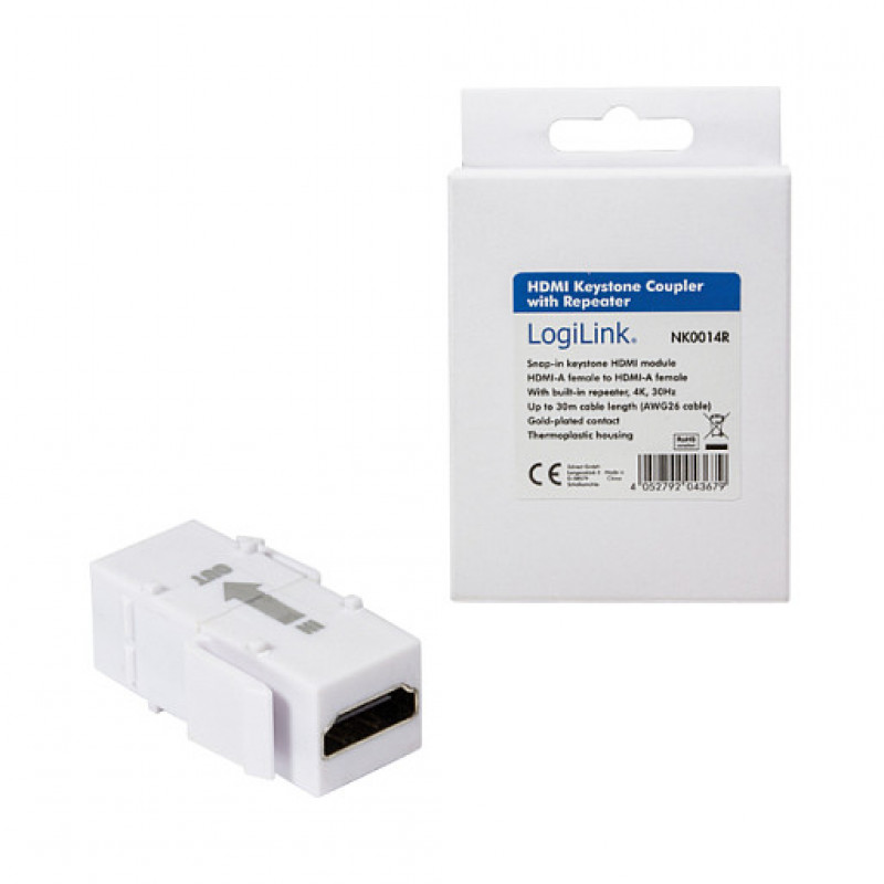LogiLink NK0014R HDMI Keystone jungtis A/F į HDMI A/F, 4K/30 Hz, kartotuvas, balta