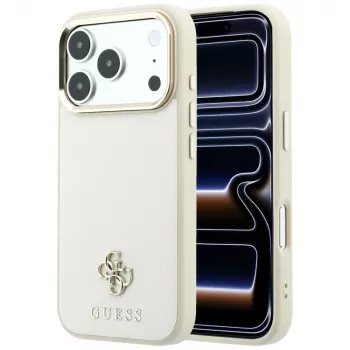 Guess GUE005532 dėklas iPhone 18 Pro / 17 Pro, Saffiano Small 4G & Classic Logo, MagSafe, smėlio spalvos