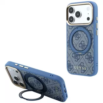 Guess GUE005696 Ring Stand 360 4G Classic Logo MagSafe dėklas, skirtas iPhone 18 Pro Max / 17 Pro Max, mėlynas