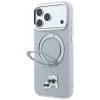 Karl Lagerfeld KF003229 dėklas su 360 žiedu-stovu Karl & Choupette Heads Pin MagSafe iPhone 18 Pro / 17 Pro, pilkas