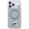 Karl Lagerfeld KF003229 dėklas su 360 žiedu-stovu Karl & Choupette Heads Pin MagSafe iPhone 18 Pro / 17 Pro, pilkas