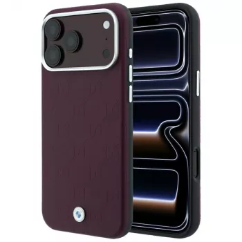 BMW BMW001224 Sign Deboss Quilted Metal Logo MagSafe dėklas iPhone 18 Pro Max / 17 Pro Max, bordo spalvos