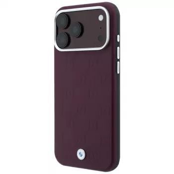 BMW BMW001224 Sign Deboss Quilted Metal Logo MagSafe dėklas iPhone 18 Pro Max / 17 Pro Max, bordo spalvos