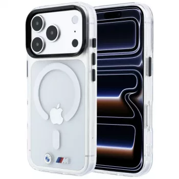 BMW M IML Glossy Metal Logo & Trims MagSafe dėklas, skirtas iPhone 18 Pro Max / 17 Pro Max, skaidrus