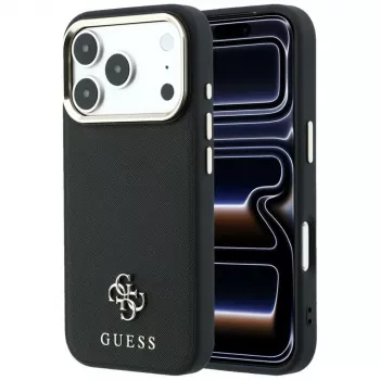 Guess Saffiano Small 4G & Classic Logo MagSafe dėklas iPhone 18 Pro / 17 Pro, juodas