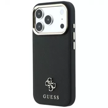 Guess Saffiano Small 4G & Classic Logo MagSafe dėklas iPhone 18 Pro / 17 Pro, juodas