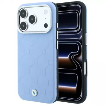 BMW BMW001226 Sign Deboss Quilted Metal Logo MagSafe dėklas iPhone 18 Pro Max / 17 Pro Max, mėlynas